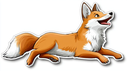 Obraz premium Playful cartoon fox with orange fur and white belly, lying down with happy expression. This illustration captures charm and liveliness of fox