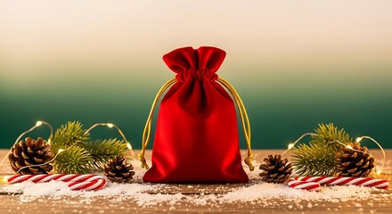 Red gift bag with christmas decorations