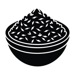 A brown bowl of dried fruits and a bowl of rice