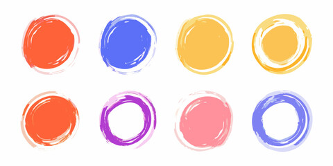 Collection of Eight Abstract Watercolor Circles in Various Colors colorful design elements