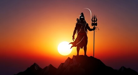 Majestic Silhouette of Shiva at Sunset.