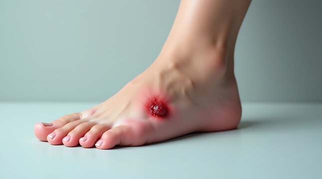 Diabetic foot ulcer close up &ndash; chronic wound on foot

Medical image of diabetic foot with ulcer and infection

Diabetic wound care &ndash; infected ulcer on human foot