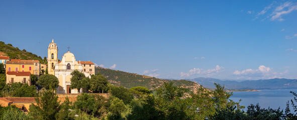 Panoramic view of Cargèse village and church France Corsica 18 June 2025