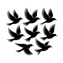 Elegant Line Art Birds in Flight: Minimalist Black and Gold Peaceful Flock Illustration
