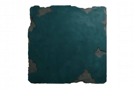 Weathered teal concrete slab featuring chipped edges, presenting textured surface with distressed urban aesthetic against transparent backdrop - Powered by Adobe