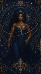 Obraz premium Celestial goddess adorned with stars.