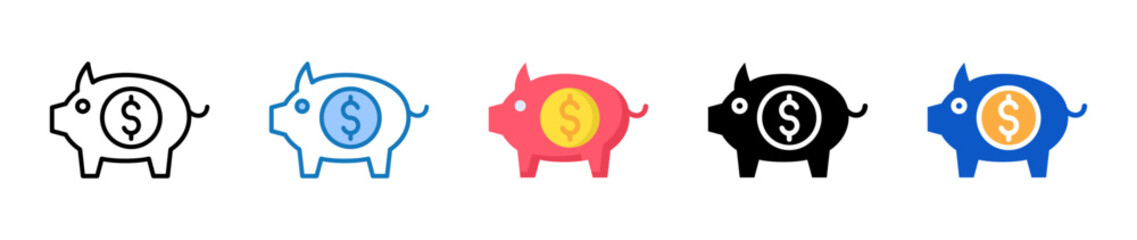 Piggy Bank multiple style icons set design vector illustration. 
