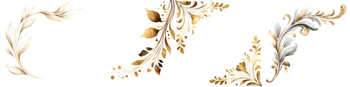 Set of Three Gold and Silver Floral Corner Designs