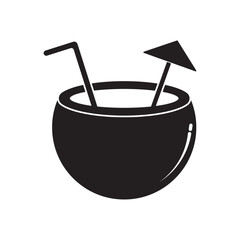 coconut cocktail flat icon vector