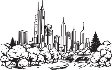 Obraz premium City landscape. Line urban backdrop. Different buildings on street, doodle street draw, outline cityscape hand sketch, flat houses. Hand drawn vector illustration