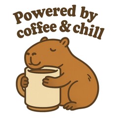 Powered by coffee & chill – Capybara with coffee cup