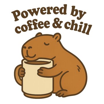 Powered by coffee & chill &ndash; Capybara with coffee cup