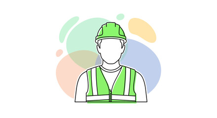 Construction worker icon, safety vest, hard hat, outline style