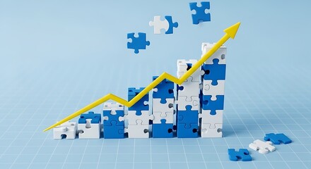 Fototapeta premium A rising graph of puzzle pieces illustrates growth and progress.