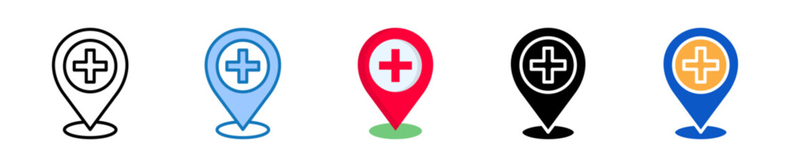 Obraz premium Hospital multiple style icons set design vector illustration. 