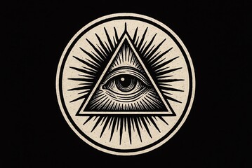 The Eye of Providence flat vector logo, gold on a plain black background, all seeing eye