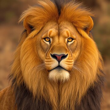 Majestic lion with golden mane, powerful wildlife portrait

