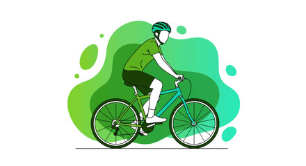 Fototapeta premium Cyclist riding bicycle outdoors, sporty lifestyle, green background