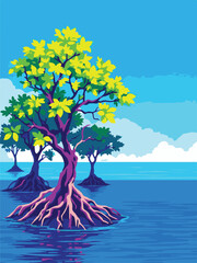 Mangrove Forest with River Stream