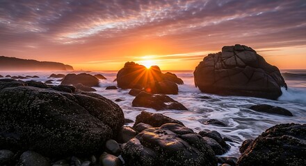 Sunset over Rocky Coastline.