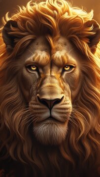 Majestic lion with golden mane, powerful wildlife portrait
