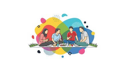 Fototapeta premium Friends picnic outdoors, casual gathering, leisure time