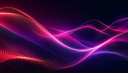 Abstract Red and Purple Wave Pattern Created with Tiny Light Dots, Dynamic Flowing Digital Art with Glowing Gradient