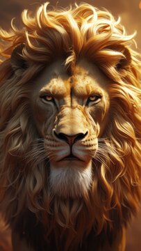 Majestic lion with golden mane, powerful wildlife portrait
