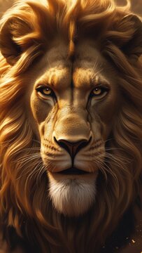 Majestic lion with golden mane, powerful wildlife portrait
