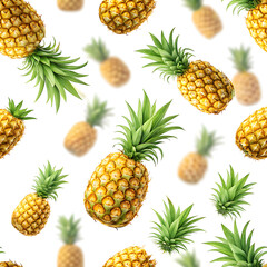 pineapples falling down isolated on white background, 