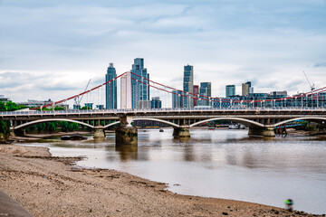 Thames Riverside Urban Skyline, Grosvenor Bridge, Lambeth, Nine Elms, Borough Of Wandsworth, London Urban Landscape