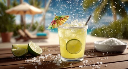 Tropical cocktail on a beach table