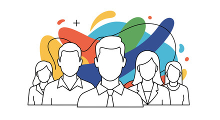 Teamwork concept with diverse people and colorful abstract background