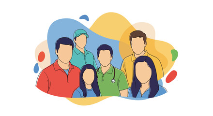 Teamwork group of professionals healthcare workers flat style
