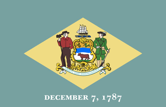 Delaware flag with diamond-shaped seal and date