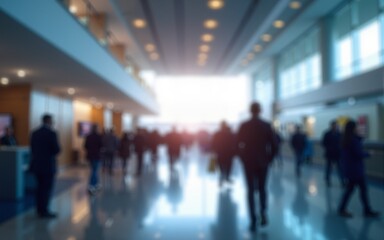 Blur background,people walking at corridor in convention hall, o. High quality