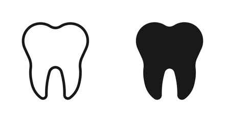 Tooth shape symbol vector icon in outline and silhouette style