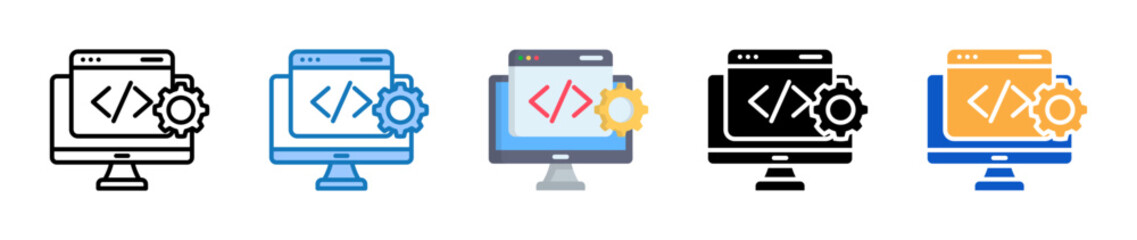 Web Development multiple style icons set design vector illustration. 