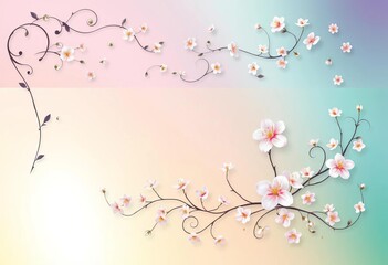Fototapeta premium Elegant floral banners with swirling vines and delicate blossoms, perfect for springtime designs, invitation, border