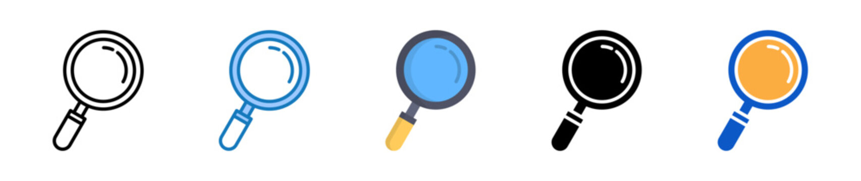 Magnifying Glass multiple style icons set design vector illustration. 