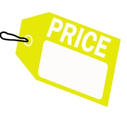 yellow price tag with black string on white background