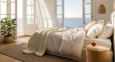Fototapeta premium Bedroom with Ocean View and Natural Light.