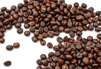 Obraz premium Dark roasted coffee beans, isolated on pure white background, image, picture