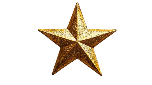 Golden five-pointed star isolated on a transparent background