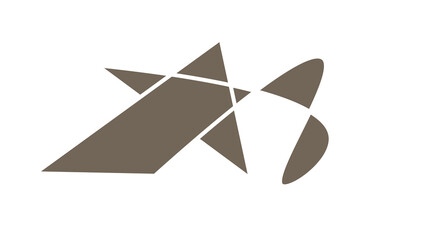 Abstract geometric design featuring triangles and curved shapes in a taupe color palette on white