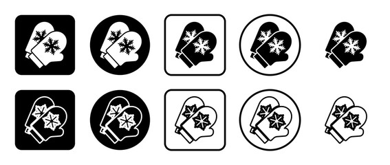 Icon set of mittens symbol. Filled, outline, black and white icons set, flat style.  Illustration on transparent background