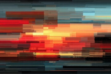 Abstract, glitch art image of colorful, horizontal lines and rectangles. Use as a unique background, texture, or to represent digital themes.