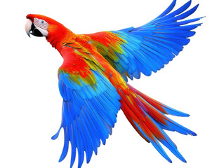 Fototapeta premium Scarlet macaw flying with open wings isolated on transparent background