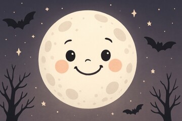Cute moon with smiling face.
