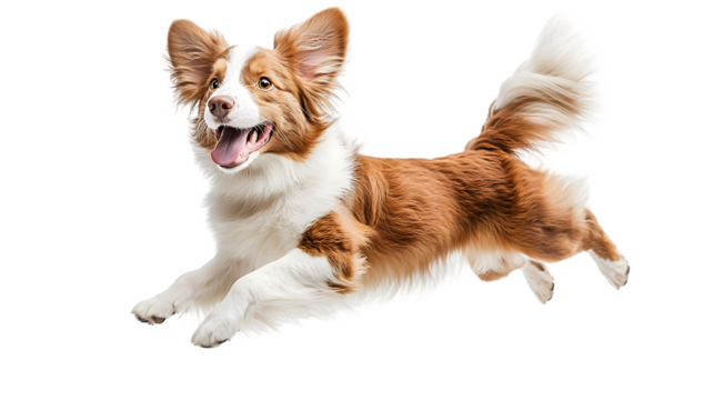 kooikerhondje dog jumping standing up happy isolated on a transparent background